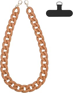 sourcing map Correa de muñeca para teléfono, cadena acrílica de 24 pulgadas con pestaña de sujeción, correa de muñeca manos libres para mujer, accesorios de funda de teléfono, color marrón