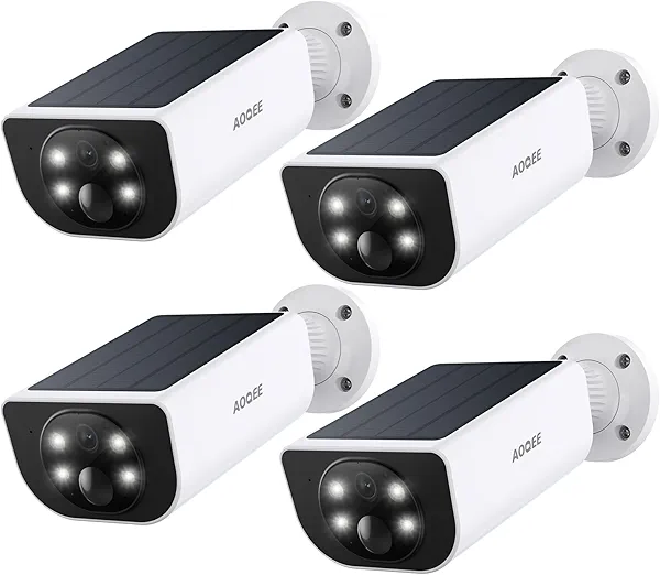 AOQEE Cameras for Home Security-2.4GHz Wireless Security Camera Outdoor with AI Motion Detection & Siren, Non-Stop Solar Powered Charging, 2K Color Night Vision, SD/Cloud Storage, Waterproof, S1 4P
