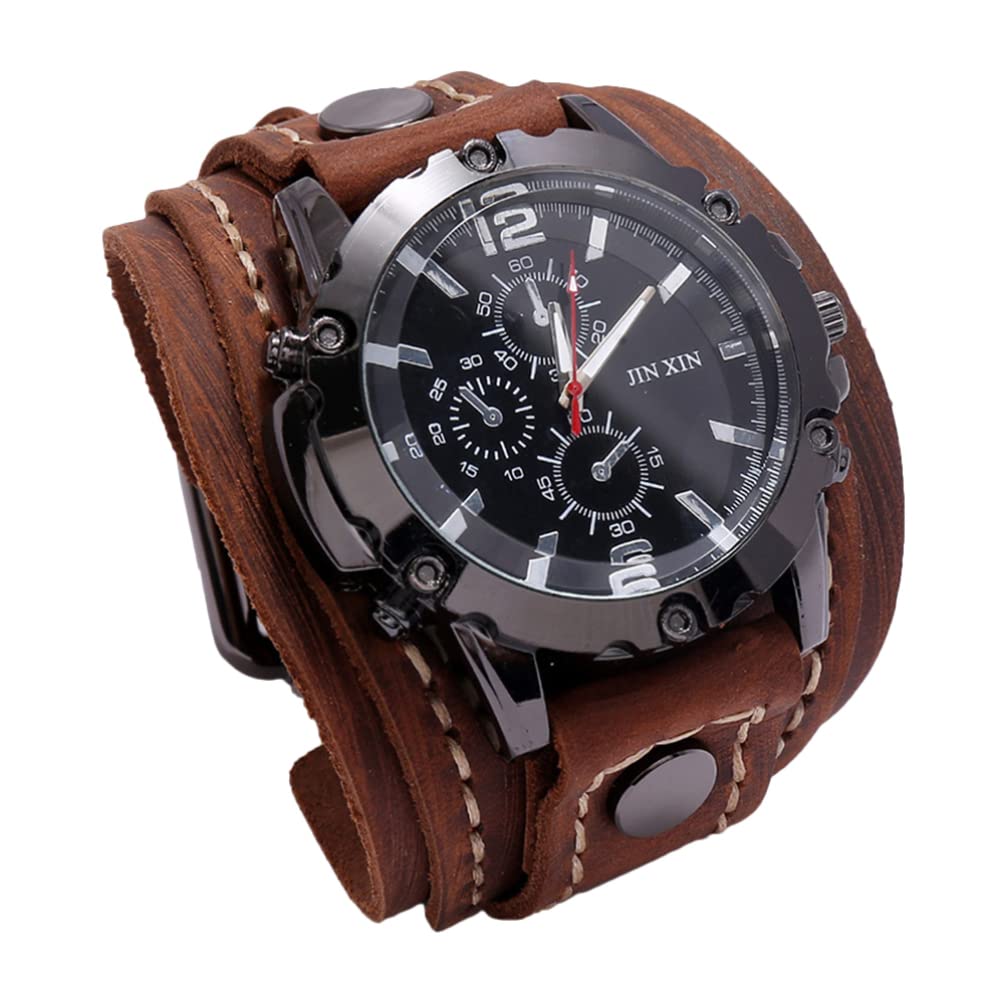 Men Wristwatch:Leather Cuff Watch Analog Quartz Watch for Men