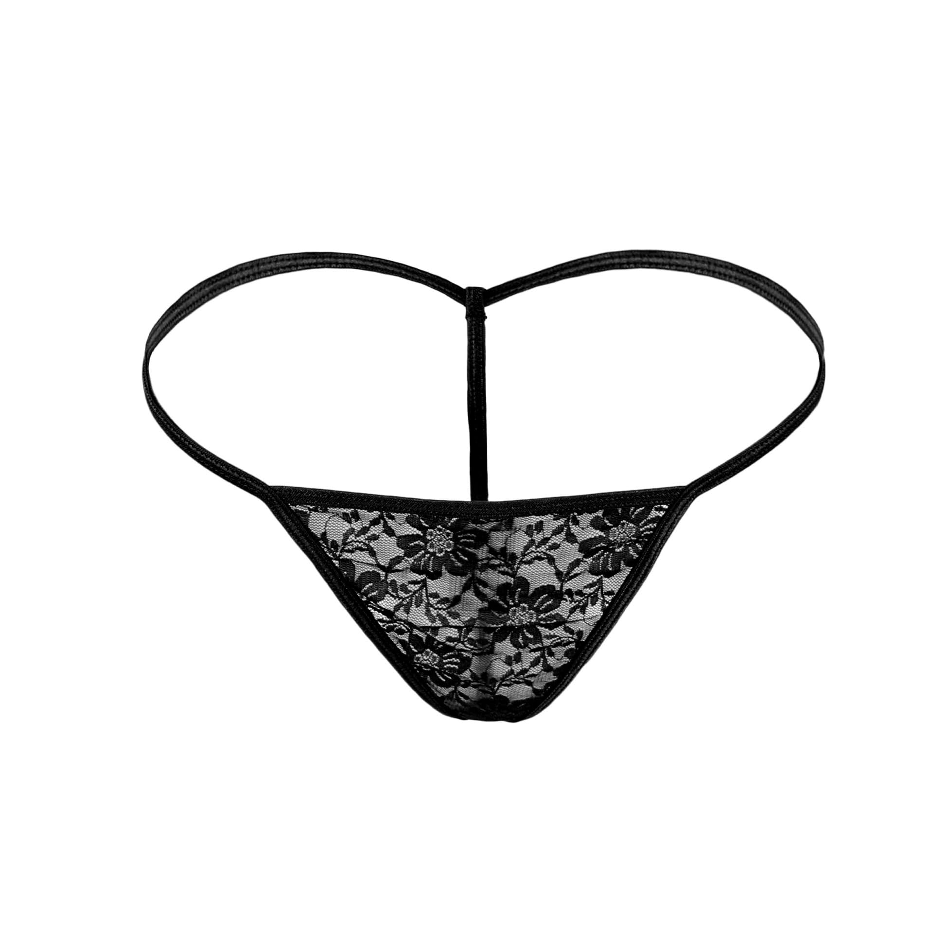 myza Women Polyester Spandex Lace G String Bikini Panties, Black, S-L-picture-30