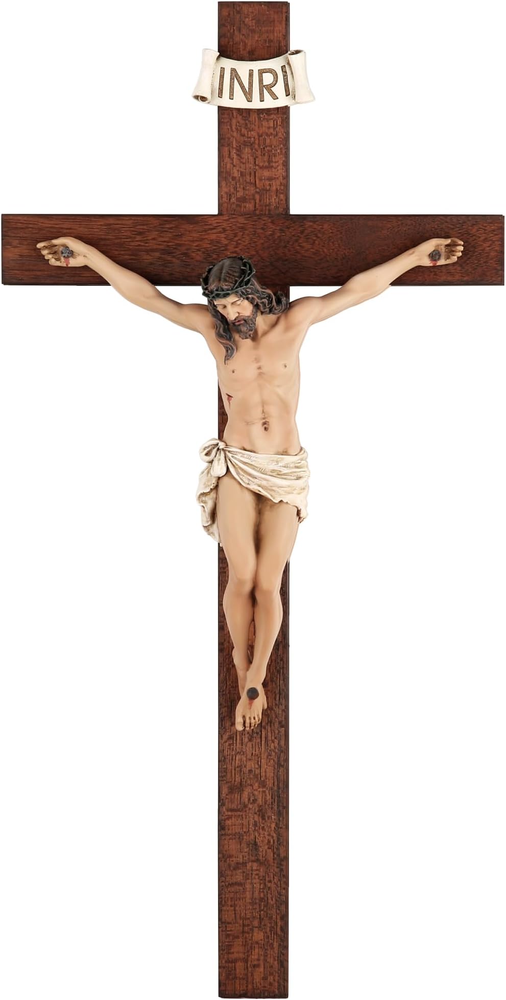 Crucifix Wall Cross - 14 Inch Olive Wood Wall Crucifix, Hand Painted Resin Jesus on Wooden Crucifix Catholic Home Decor Housewarming Religious Gifts