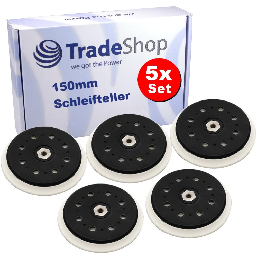 5 x Trade-Shop 15-otworowy rzep M8, talerz szlifierski, Ø 150 mm, twardy, kompatybilny z Makita BO6050 BO6050J, szlifierka mimośrodowa, zamiennik 197315-5 197314-7