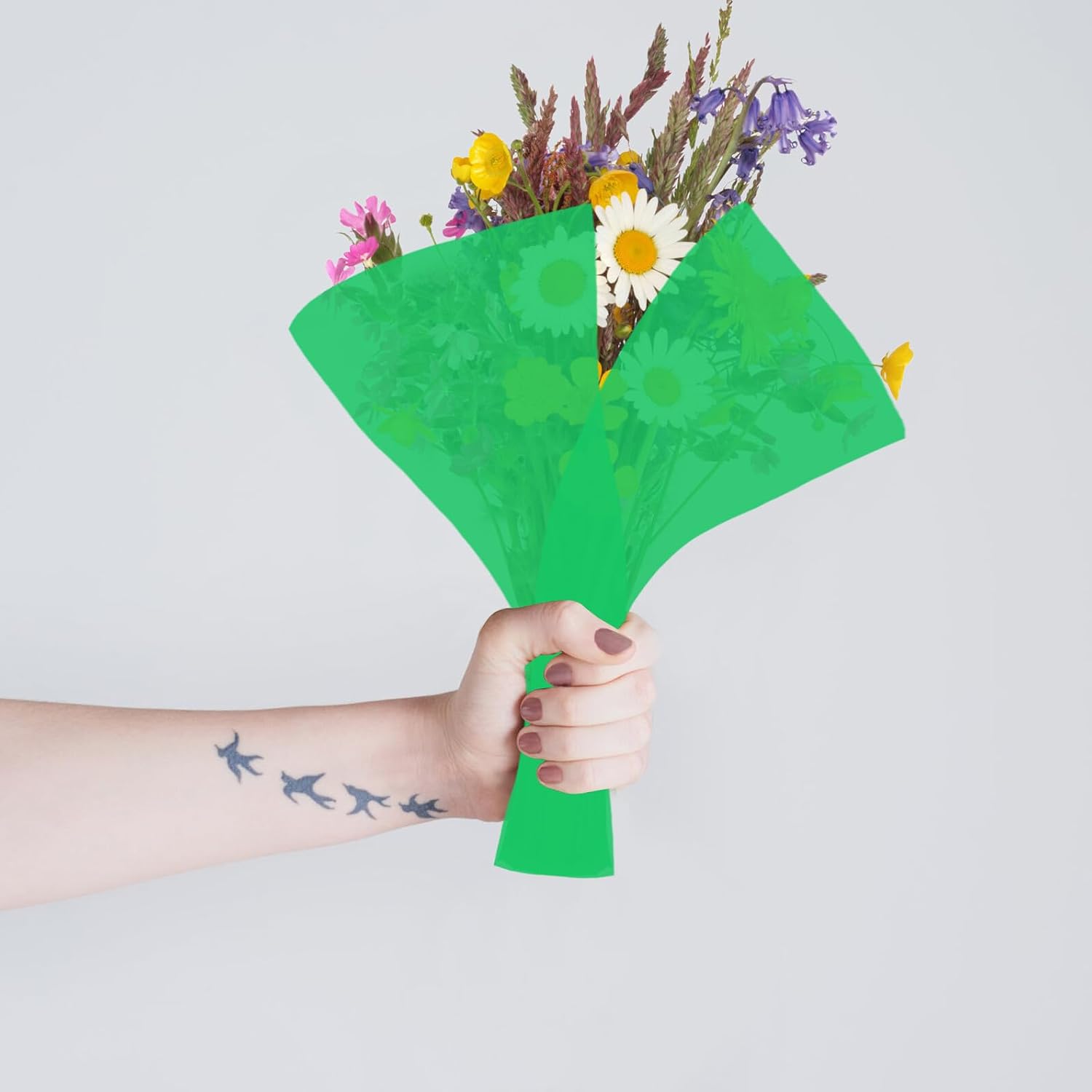 PAMINGONO Colored Cellophane Roll 40cm X 30m Green Flower Wrapping Paper Waterproof Floral Bouquet Wrap Material DIY Craft Wrap Supplies