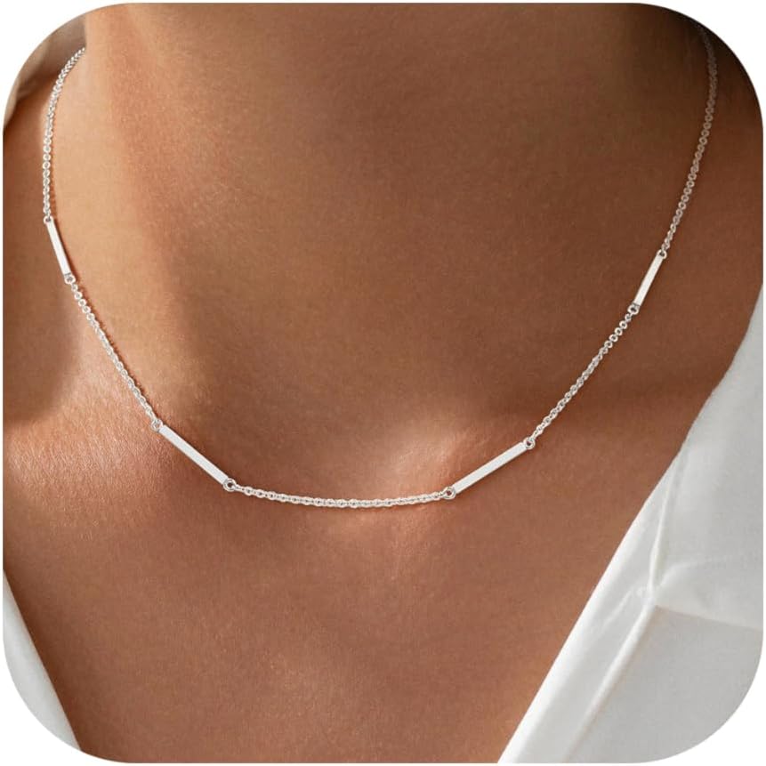 Dainty Gold Silver Necklace for Women Non Tarnish, 14K Gold Plated Chain Simple Necklace, Elegant Minimalist Jewelry for Everyday Wear