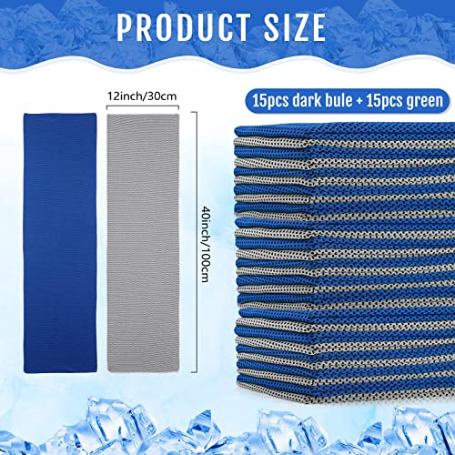 30 Pcs Cooling Towels(40"X12"), Cooling Towels For Neck And Face Microfiber Sport Towel Soft Breathable Chilly Ice Towel Sweat Towels For Gym Golf Yoga (Light Gray, Dark Blue) #TOP1