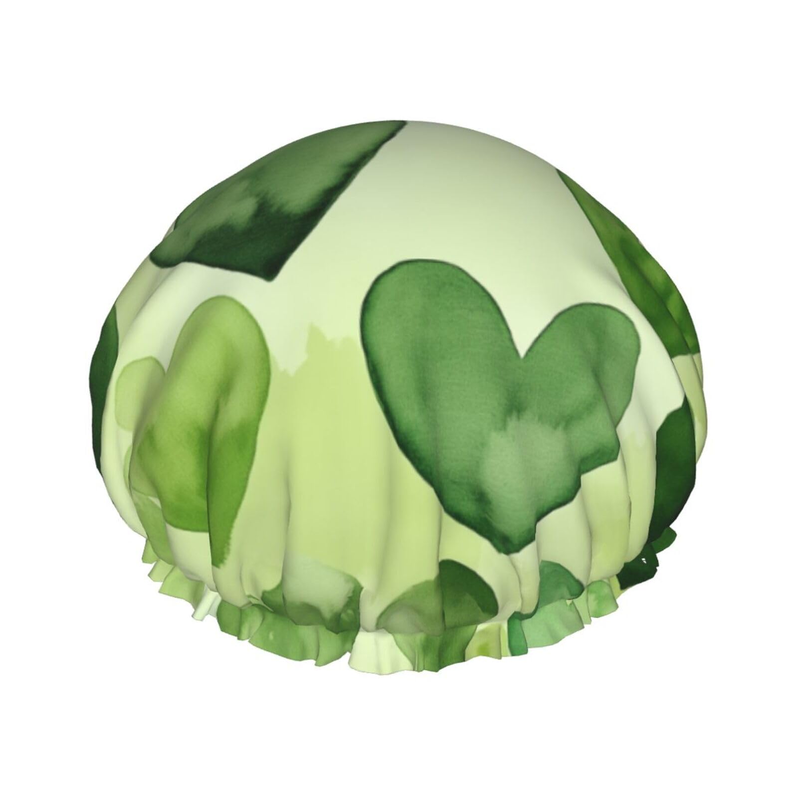 Green Hearts Prints Shower Cap Double Layer Lined Waterproof Bathing Shower Hat
