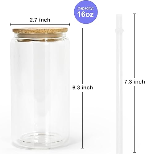 Miniatura 2 de AGH Vaso de globo de nieve de sublimación de 16 onzas con tapas y pajitas de bambú, paquete de 8 vasos de lata de cerveza de sublimación de doble