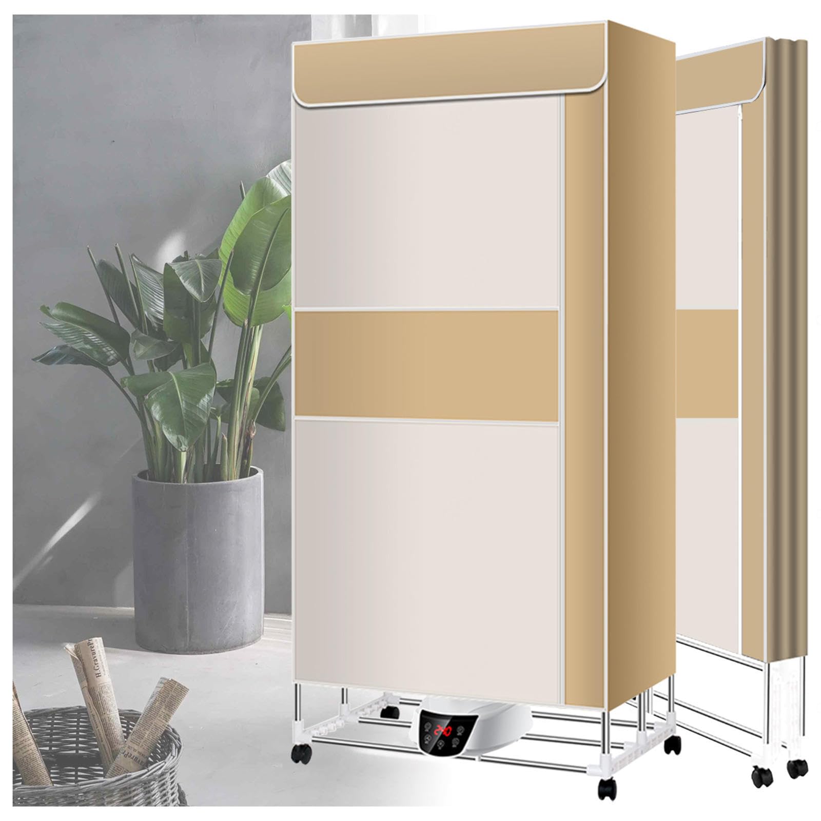 Drying Rack Laundry, Remote Control Overheat Protection Heated Clother Dryer, Touch Screen Power Saving Electric Airer Clothes Dryer With Cover Winter,Yellow