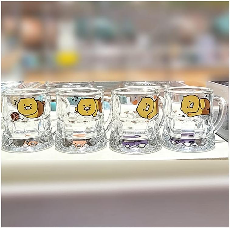 Kakao Choonsik SOJU Handle glass 소주 소주잔 Korean Soju Alcohol Handle Shot Glasses Glassware set of 4