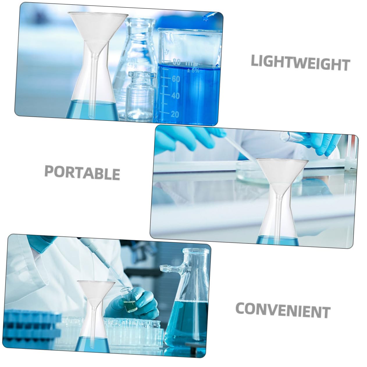 Labortrichter 3 Stück-pack aus Glas, Transparente Dreiecksform