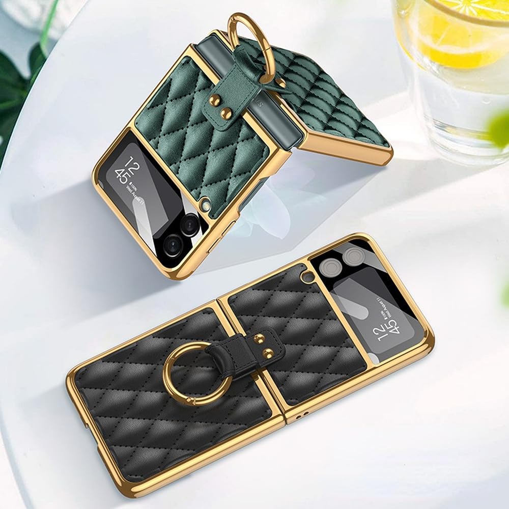 Funda para Samsung Galaxy Z Flip5 Flip4 Z Flip3 Funda de Cuero Simple Plegable con Soporte de aro Funda Protectora con Todo Incluido, Color Blanco, para Samsung Z Flip5