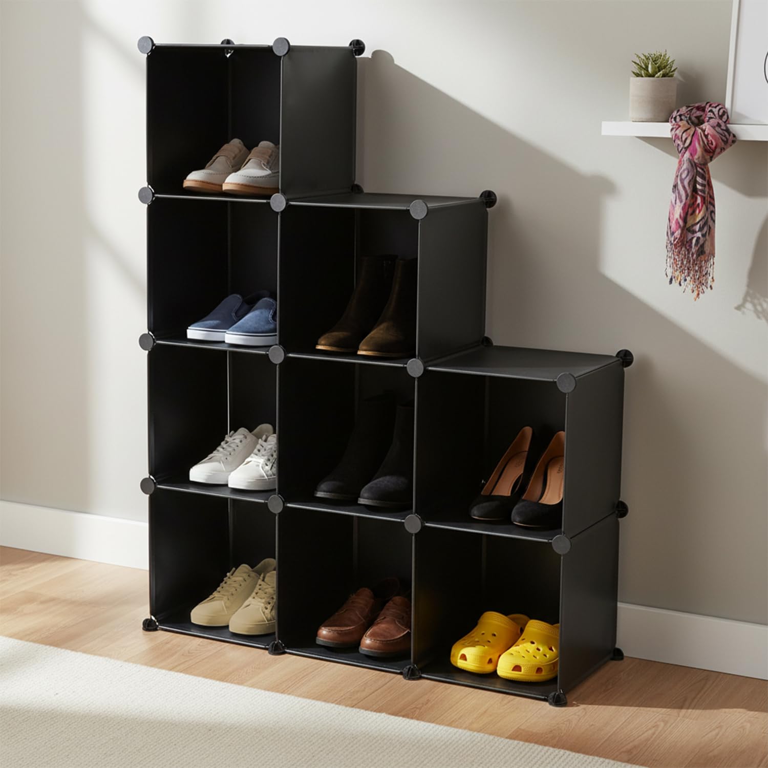 Amazon Basics Cube Storage Organizer | 9-Cube | 95.5 × 32 × 126 cm | Black | PP + Iron | Stackable, Dustproof & Easy Assembly-image-42