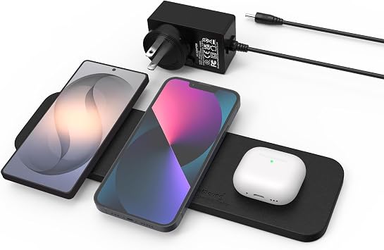 ZealSound Wireless Charging Pad, 3-in-1 Fast Wireless Charger with 36W Adapter for iPhone 17/16/15, Samsung Galaxy, AirPods & Galaxy Buds, Ultra-Slim PU Leather Charging Station for Home Office Travel