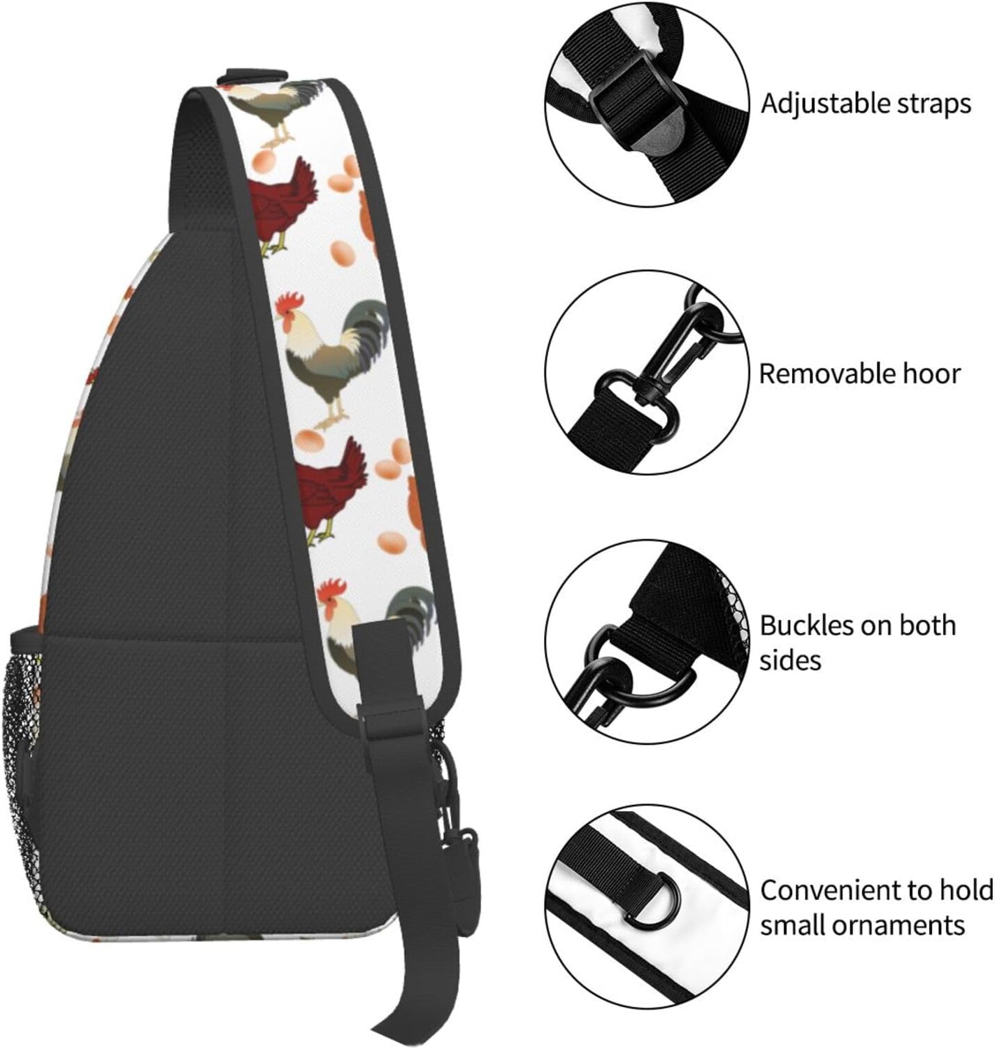 Dog Paw Sling Bag for Women Men Chicken Crossbody Bags Sunflower Chest Bag Gothic Skull Daypack Shoulder Backpack (chicken) - Image 4