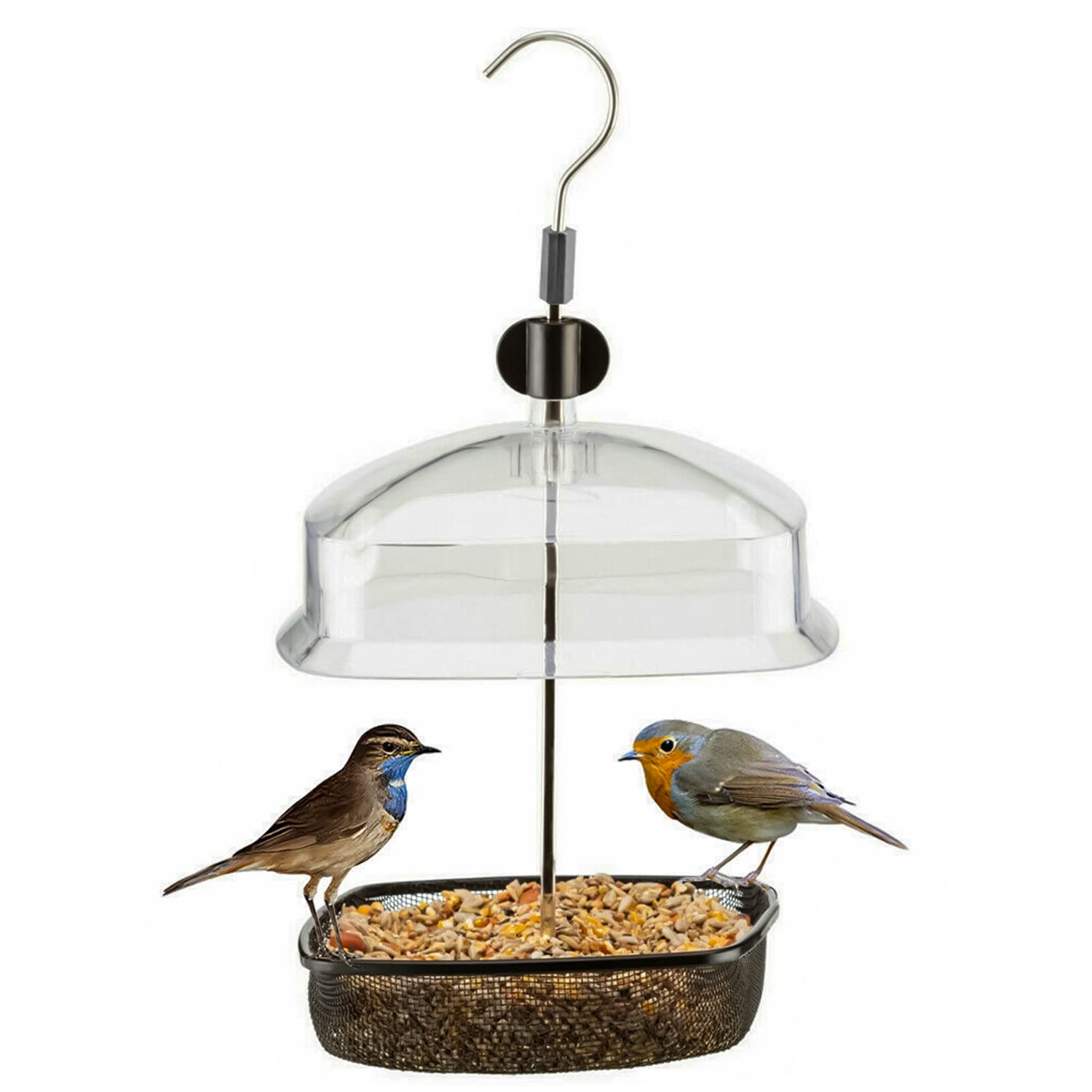 Crystals Bird Feeder Station Height Adjustable Baffle Dome Peanut Seed Feeder Hanging, Transparent