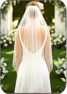 Bride Wedding Veils Long Fingertip Length 1 Tier Bridal Tulle Veil with Comb for Women