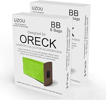 16 Pack Type BB Compact Canister Bags Replacement for Oreck XL Buster B Canister Vacuum bags PKBB12DW BB180 BB280 BB850 BB870 BB900 BB1000 MV160 with 2 Motor Filter