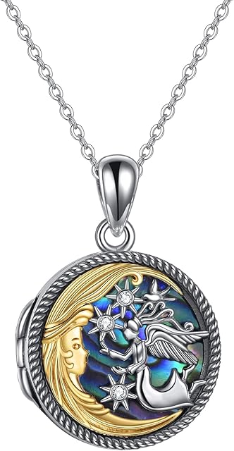 URONE Guardian Angel Locket Necklace That Holds Pictures Sterling Silver Angel Locket Pendant Birthday Christening Jewellery Gifts for Women Girls Daughter