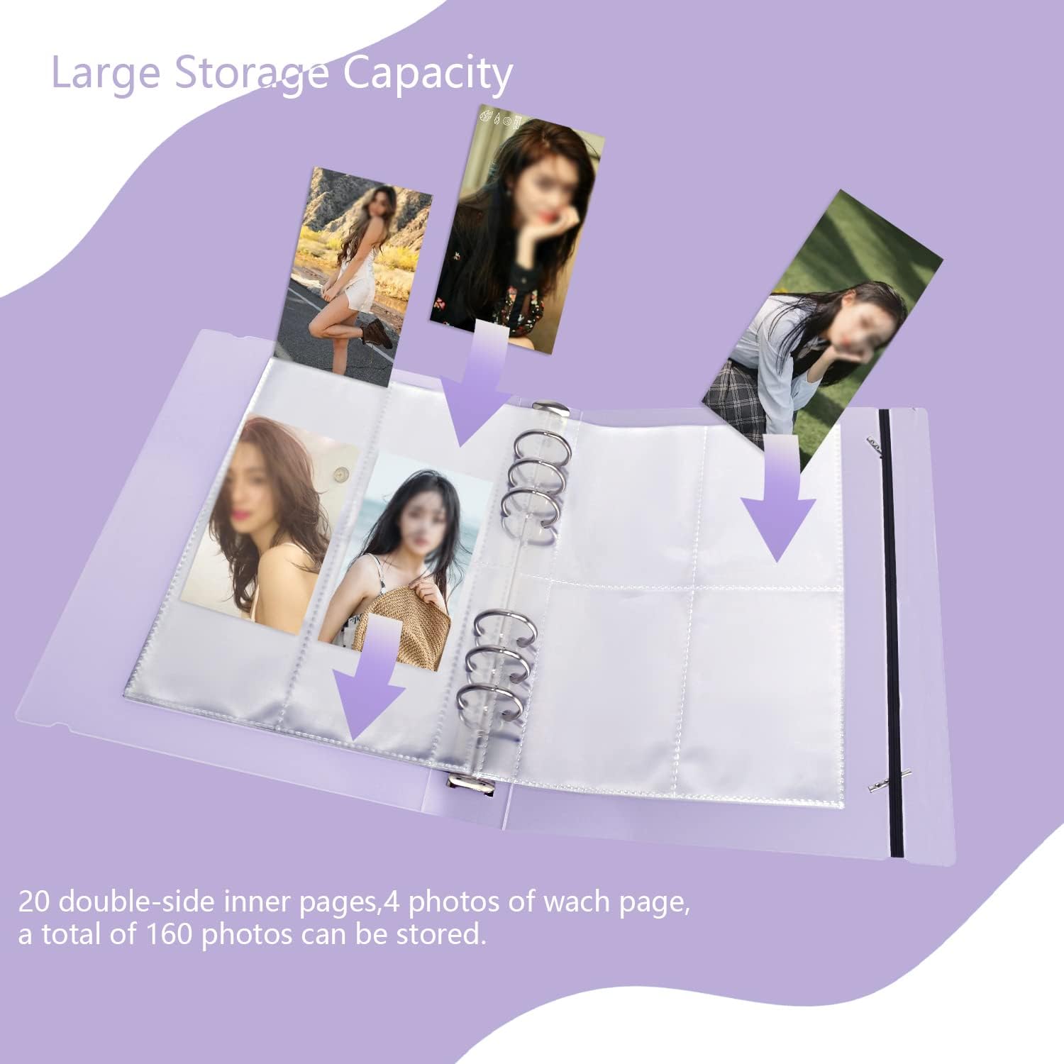 Kpop Photocard Binder Sleeves A5 Ring Binder Kpop Photo Card Holder Book Clear Large Photo Album 6 Rings Scrapbook Card Protectors Plastic Sleeves Pages with 9 Pcs Stickers 160 Pockets - Image 5