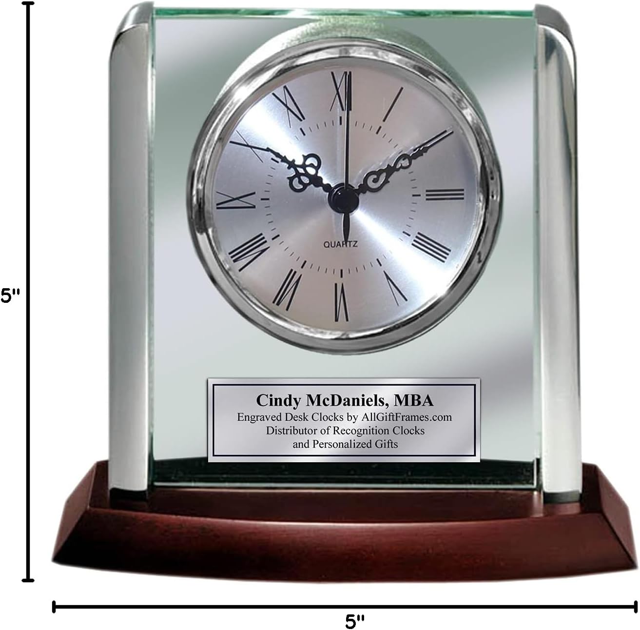 AllGiftFrames Engraved Clock with Silver Post Suspended on Acrylic Silver Engraving Plate Personalized Retirement Wedding Gift Employee Recognition Award Anniversary Service Employee Coworker Retire