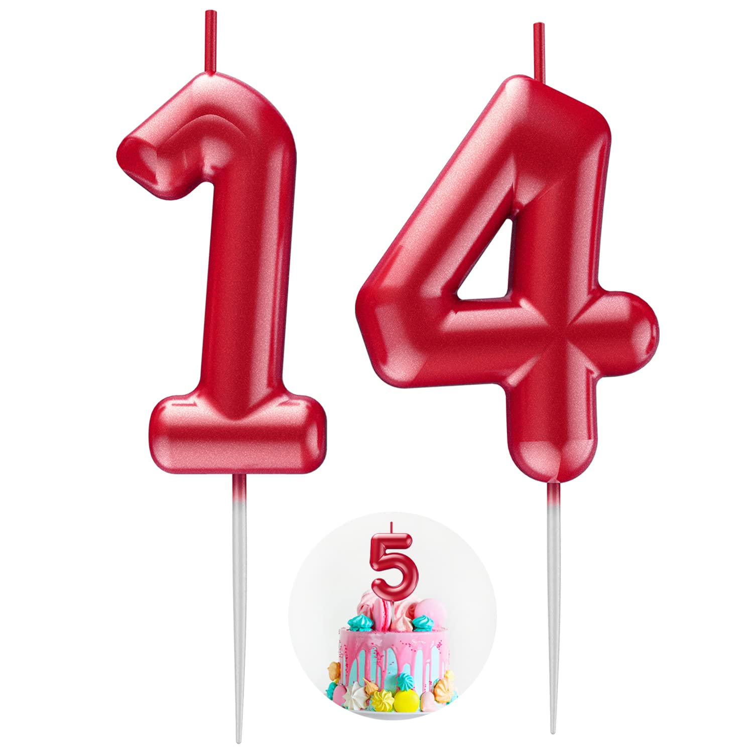 Red Number 14 Candle Happy Birthday 3D Number Candles for Birthday Cake Party Decoration Wedding Anniversary Celebration Supplies