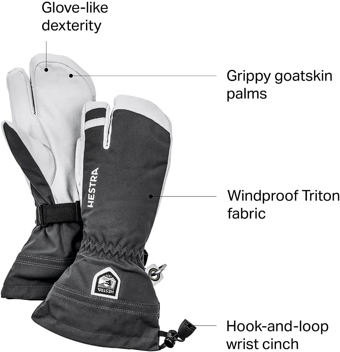 Heli 3-Finger Gloves - Mens - 8 - GREY