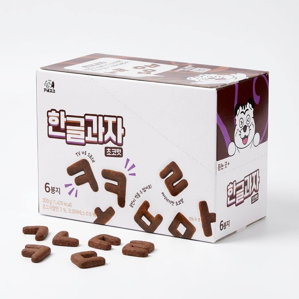 BENEPISYO KALPHABETS Korean Alphabet Snack, Chocolate Flavor, Hangul Letter Shaped Baked Biscuits for Learning, 6 Individual Packs (1.76oz Each) 한글과자 초코맛 6봉지 1박스