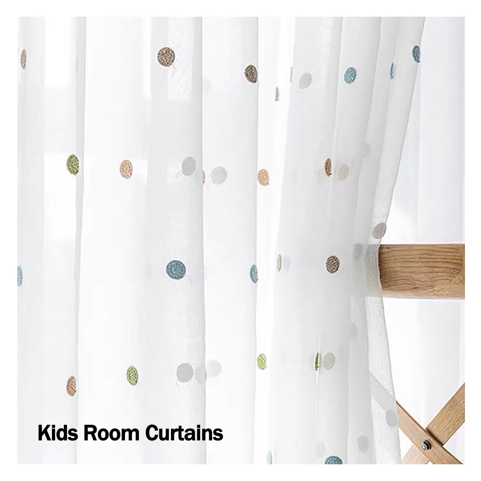 Bunt Punkte Transparent Gardinen, Stickerei Kinderzimmer Voile Vorhang Mit Ösen/Haken 2 Stück Für Wohnzimmer Schlafzimmer, W135xL244cm, Eyelet