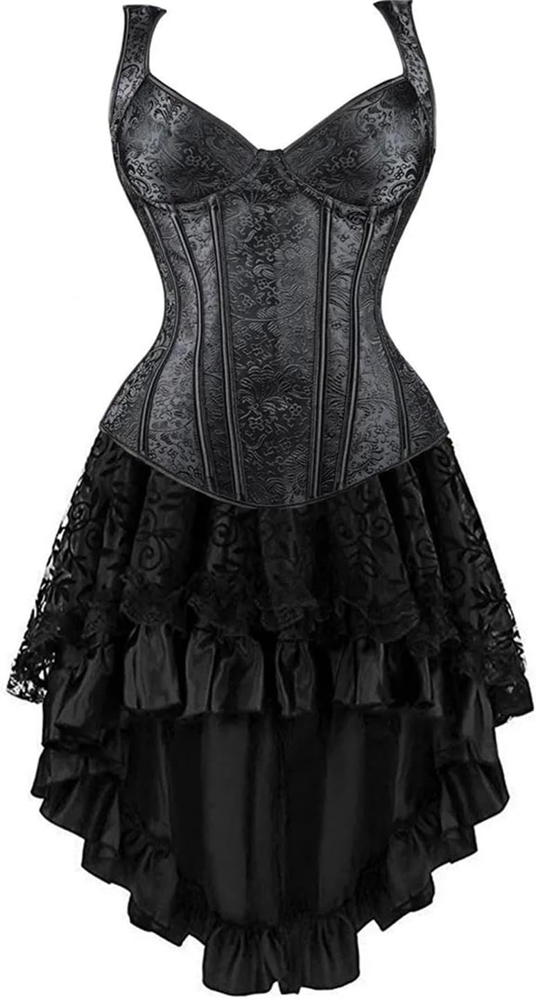 [Bciopll] 女性のセクシーなコルセットドレスビスチェスカートセットランジェリーゴシックヴィンテージプラスサイズの衣装