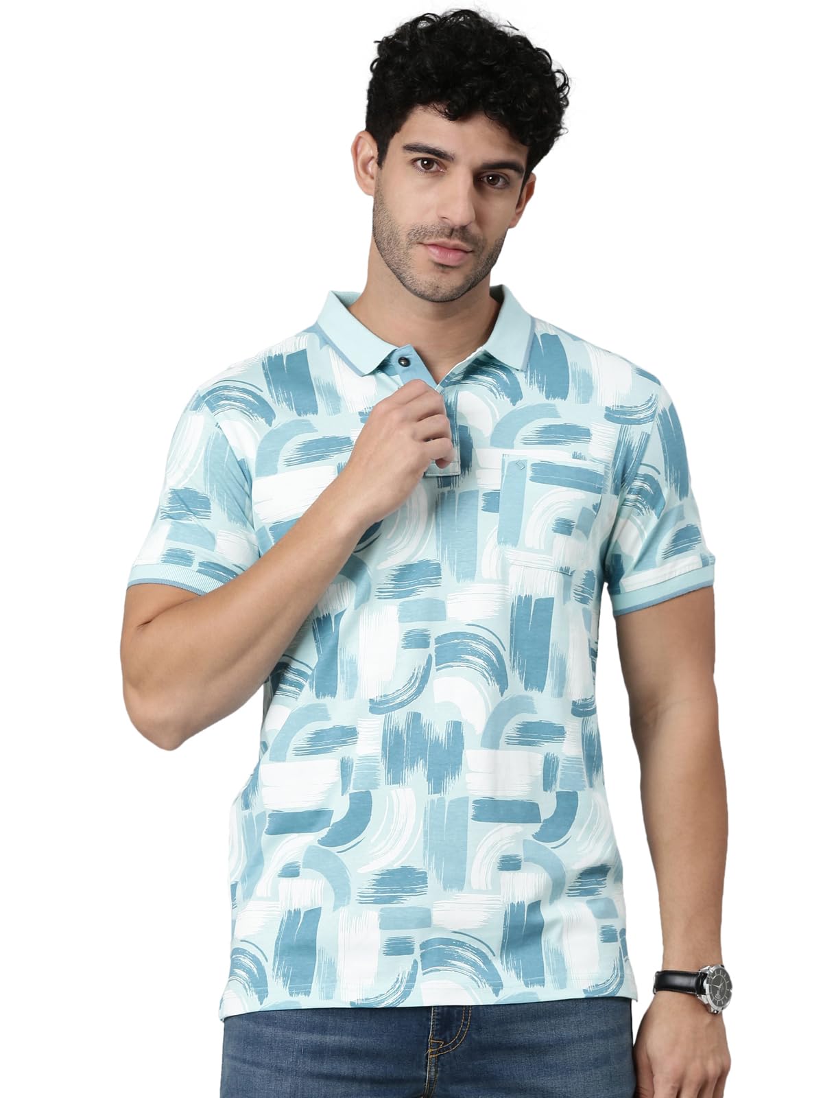 classic polo Men's Half Sleeve Polo Neck Slim Fit All-Over Print Cotton T-Shirt-picture-26
