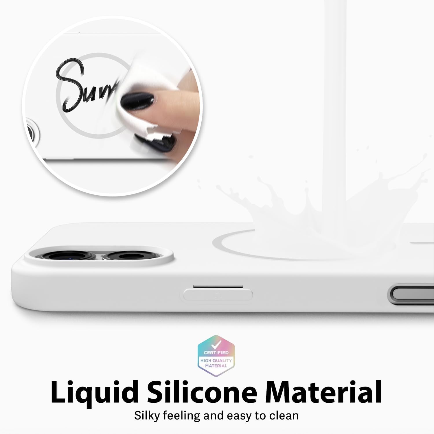 oakxco for iPhone 16 Case Silicone Mag Safe, Magnetic Slim Thin Phone Case Compatible with Magsafe Wireless Charging, Cute Girly Aesthetic Soft Rubber Gel Safecase for Women Girls, White - Image 5