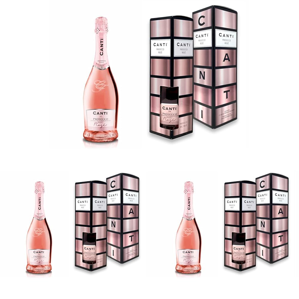 Canti - Prosecco D.O.C. Millesimato, Rosé sekt extra Trocken, wein Geschenkpackung, italienische Glera und Pinot Noir Rebsorten aus Veneto, frischer und süßer Geschmack, 1x750 ml (Packung mit 3)
