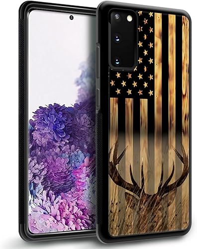 Miniatura 2 de DJSOK Funda compatible con Samsung Galaxy S20 FE, diseño de bandera estadounidense de grano de madera, diseño de ciervo y cazador de ciervos y funda