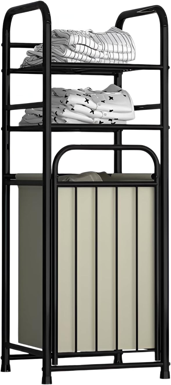 [Miflaier]ランドリーバスケット 収納ラック 【鉄製】 【高耐久】 組立簡単 傾斜設計で省 家庭用バスルーム収納 整理整頓