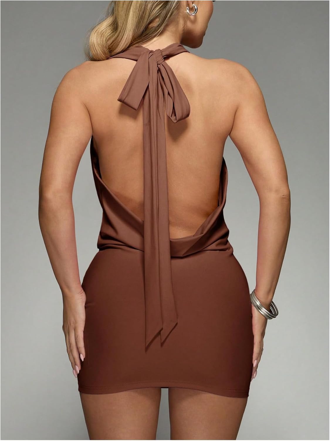 SOLY HUX Women's Sexy Deep V Neck Halter Bodycon Mini Dress Club Night Cocktail Dresses - Image 2