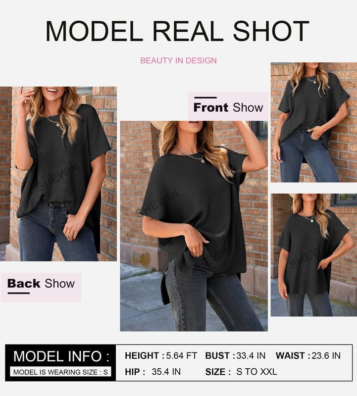 SHEWIN Womens Tops Crewneck Short Sleeve Sweater Causal Tunic Tops Lightweight Summer Sweaters for Women - Image 4