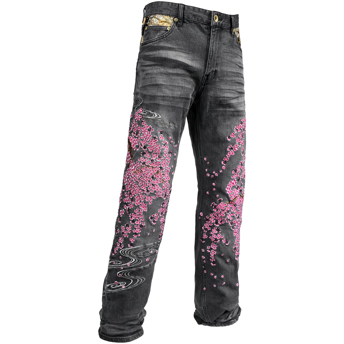 錦 禅 ZEN ジーンズ デニム 刺繍 手書き 桜 鬼神 W30 和柄 コラボ アウトレット 価格ファッション - 錦 禅 ZEN ジーンズ デニム 刺繍