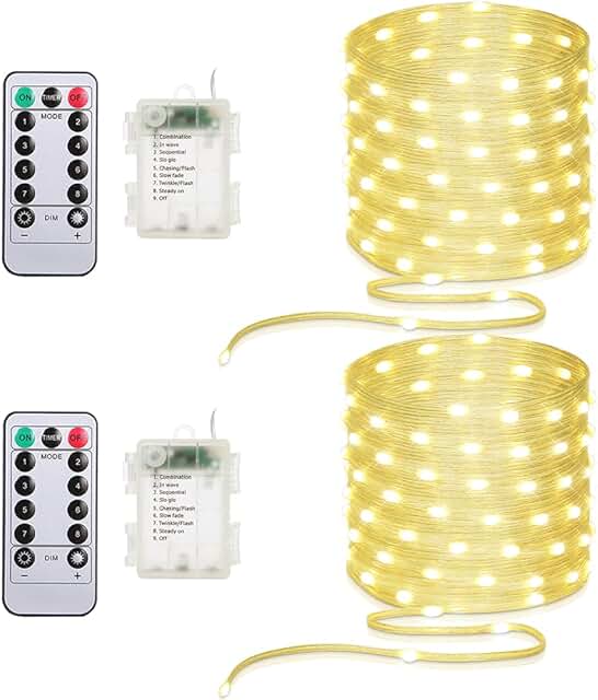 Battery Operated String Lights (2 Pack), 33ft 100 LED Fairy String Light...