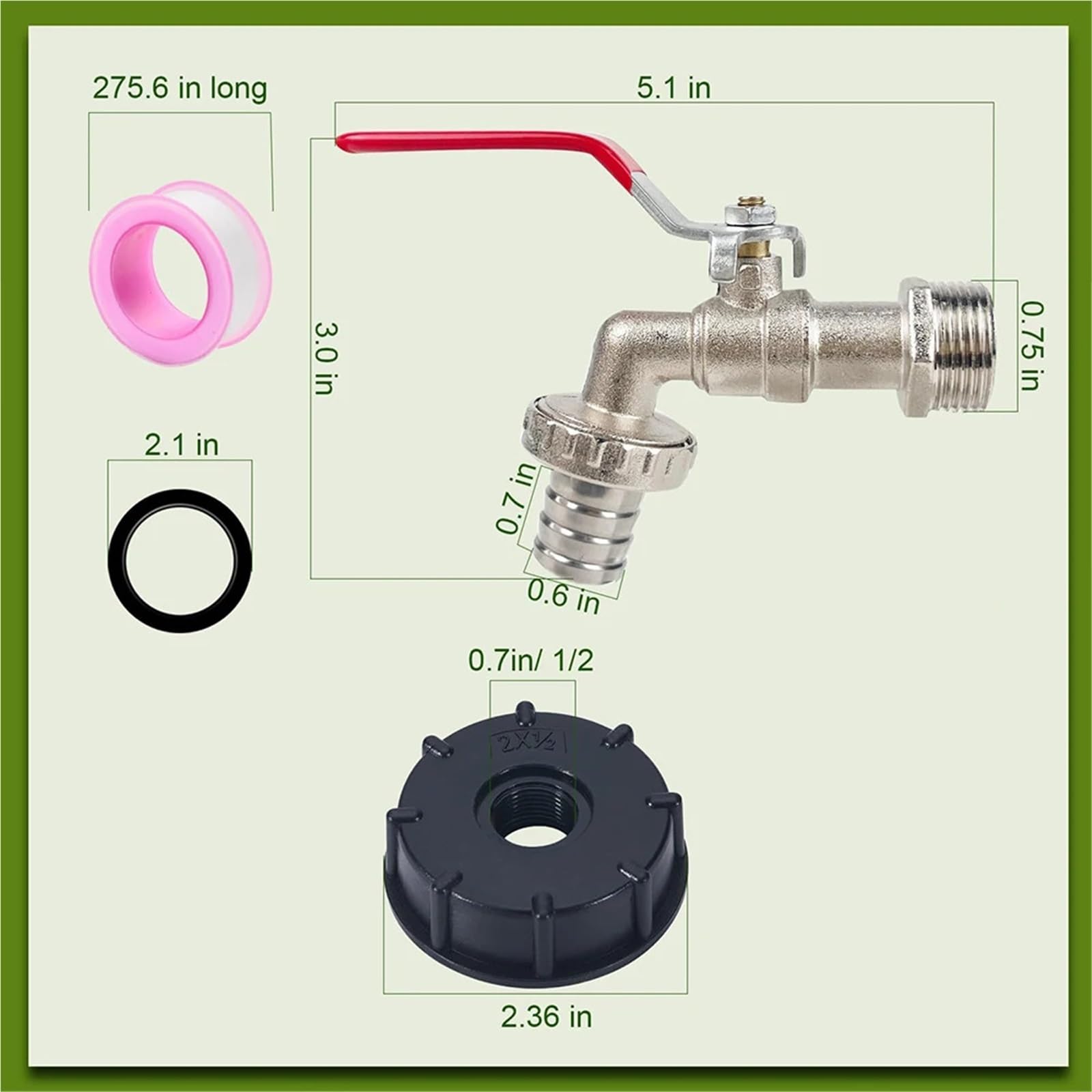 IBC - Adaptador de grifo de tanque -S60X6, rosca gruesa, grifo de conexión rápida para mangueras de 3/4 pulgadas, válvulas de conector de latón (aleación)