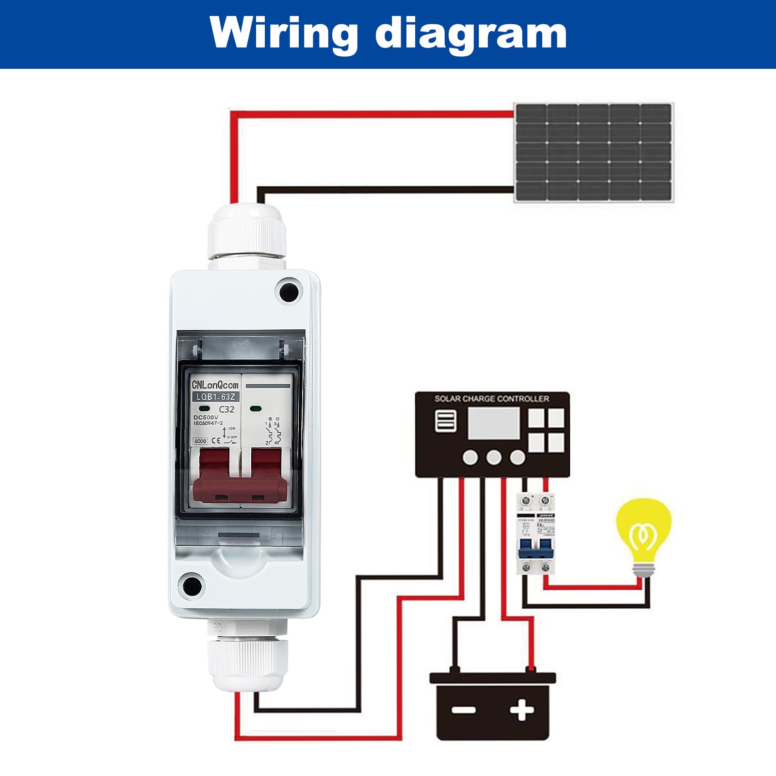 DEWIN DC Trennschalter, Leitungsschutzschalter 1 in 1 aus 1 String PV Trennschalter wasserdichte Solar Combiner Box für PV Anlage 32A DC 500V