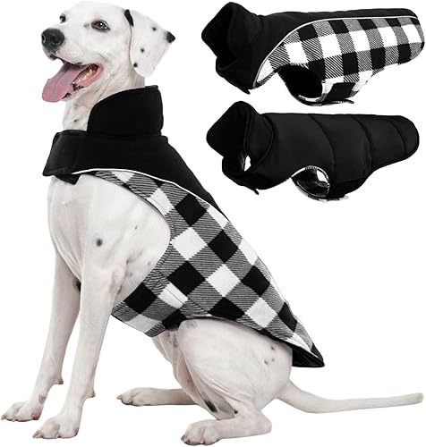 Miniatura 47 de Kuoser Dog Winter Coat, Reversible Waterproof Dog Jacket with Reflective Strip, Warm Dogs Fleece Vest Adjustable Doggy Cold Weather Clothes Plaid
