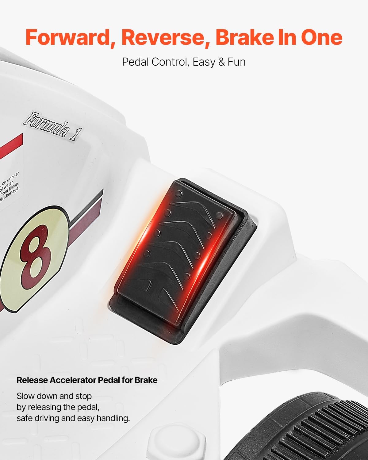 VEVOR Electric Go Kart, 6V 4.5Ah Battery, Pedal Go Kart Portable Outdoor Race Toy for Kids Ages 2+, 20000 RPM Motor, 2 MPH Constant Speed, LED Headlight & Horn, Non-Slip Tires, 44 lbs Max Load, White