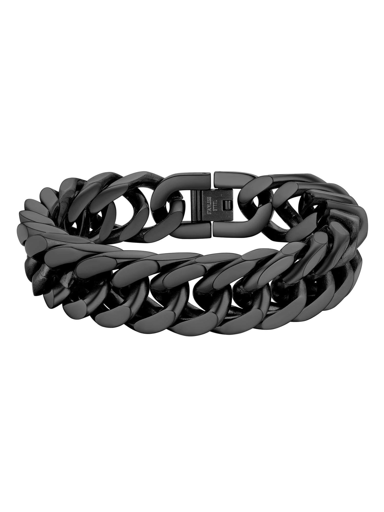 PROSTEEL Pulsera Cadena Cubana de Acero Inoxidable para Hombres Mujeres, Plateado Dorado Negro, Pulsera Metal Eslabones 8mm/12mm/17mm de Ancho, 19cm/21cm/23cm de Longitud
