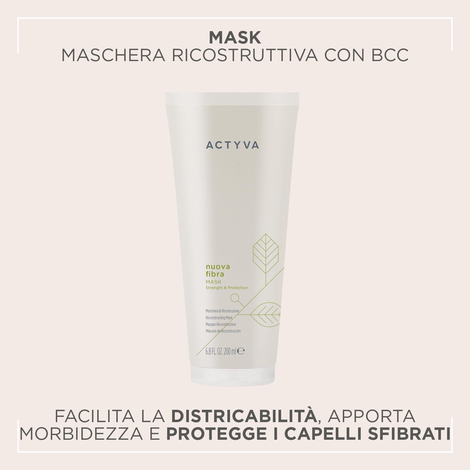 Actyva - Nuova Fibra Mask, Maschera Protettiva e Ristrutturante per Capelli Sfibrati o Danneggiati con Amaranto e Alga Rossa - 200 ml