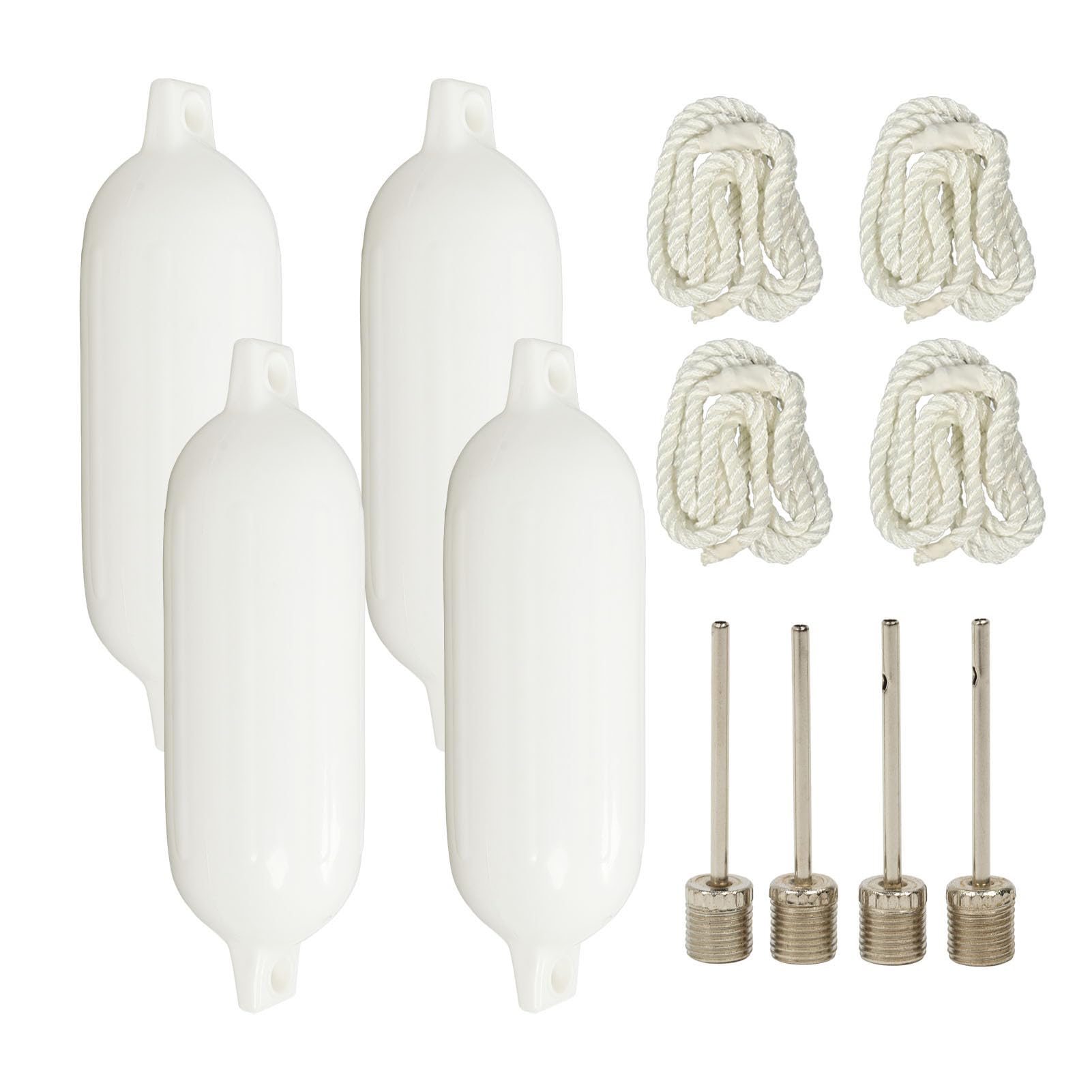 Lot de 4 Pare-Chocs de Bateau Gonflables Nervurés pour Yacht, Ponton, Bateaux de Pêche, Protection Marine, Ailes de Bateau avec Corde de 1,5 M, Aiguilles et Pompe, Ailes