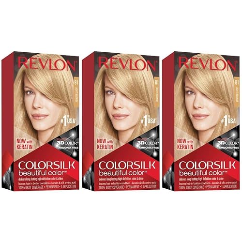 Revlon Colorsilk Beautiful Color, Permanent Hair Dye with Keratin, 100% Gray Coverage, Ammonia Free, 27 Light Blonde (Pack of 3)