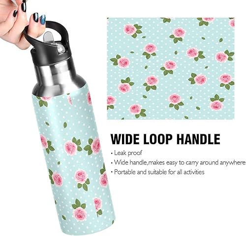 Miniatura 4 de Pink Roses Blue Insulated Water Bottle 20 Oz Leakproof Water Bottles, BPA-Free Sport Water Bottle Insulated