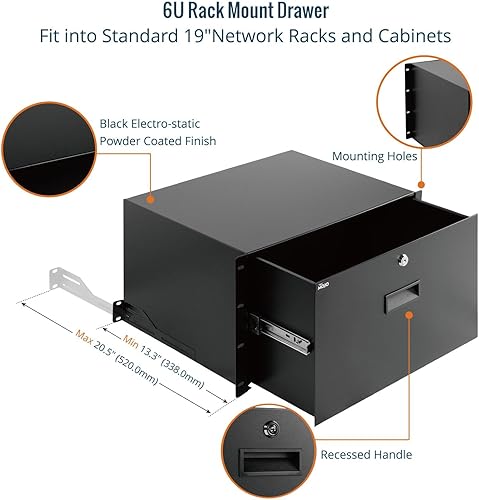 Miniatura 4 de Tecmojo Cajón de rack de 6U, cajón de montaje en rack para equipo de red de 19 pulgadas, rack o gabinete de servidorAV, cajón deslizante y