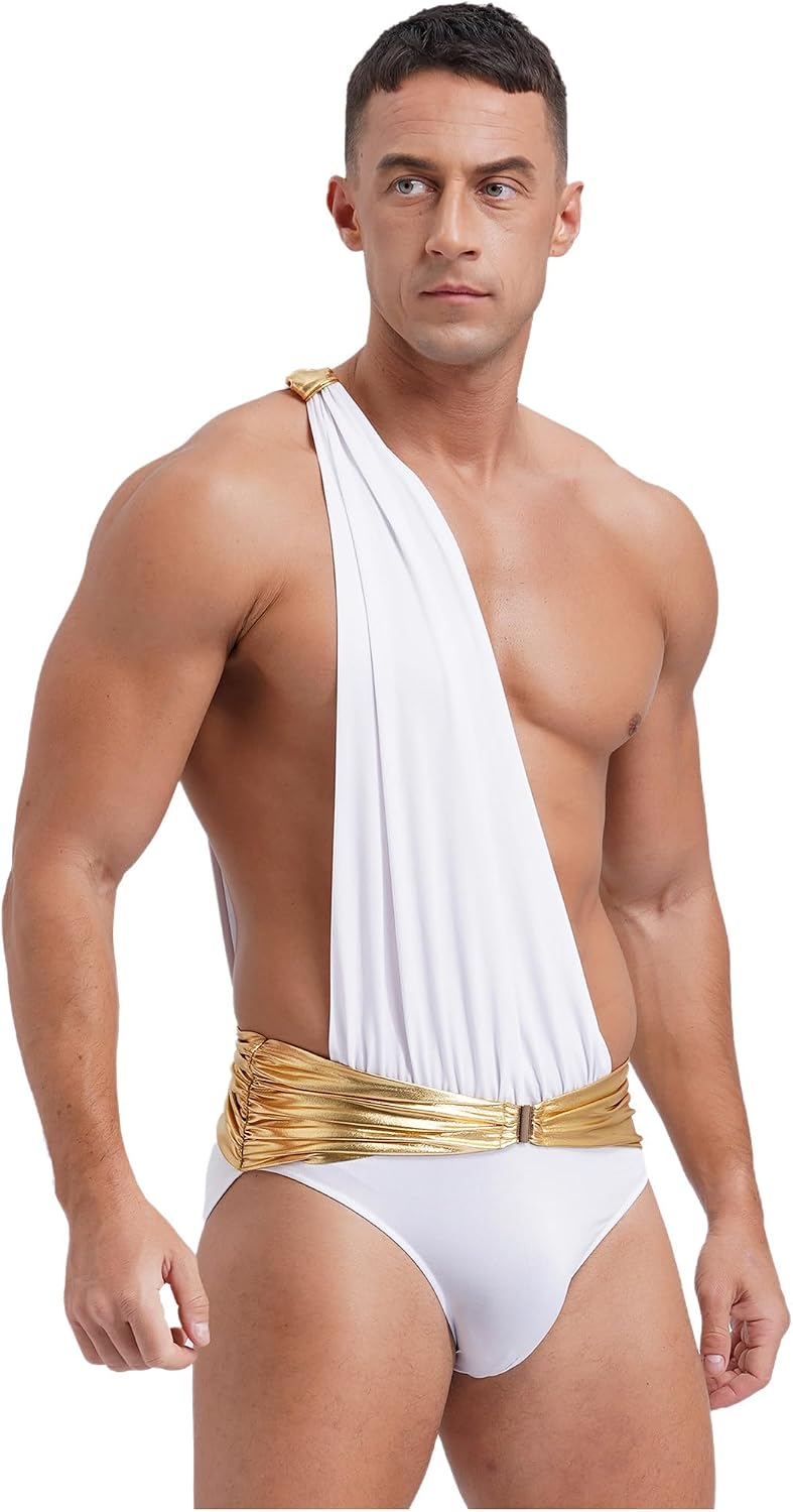 Freebily Men's Roman Costume Mr. Toga One Shoulder Ancient Greek Bodysuits Fancy Dress Party Outfits