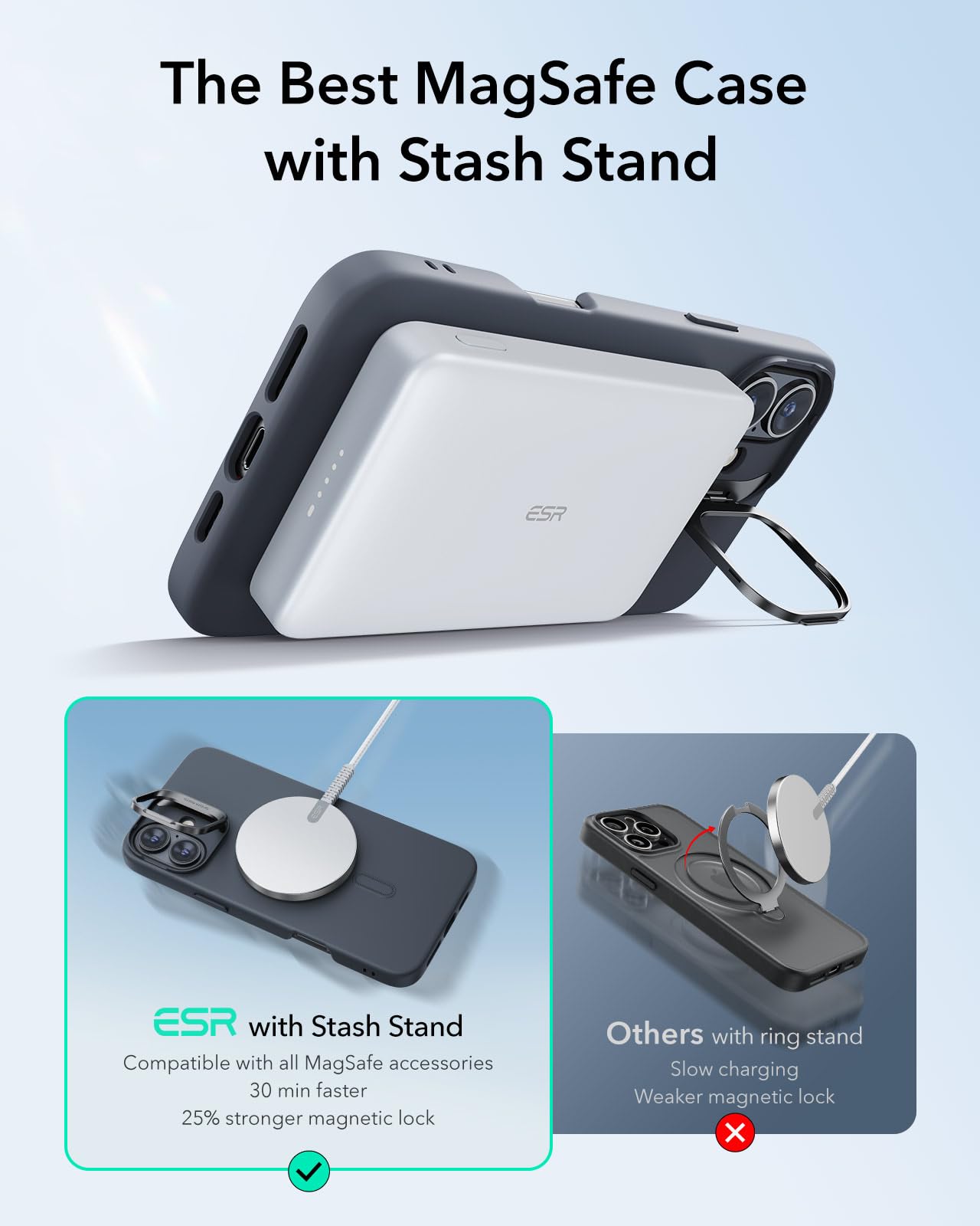 ESR for iPhone 16 Case, Military-Grade Protection, Built-In Camera Stash Stand, Magnetic Phone Case for iPhone 16, Cloud Series, Black - Image 4